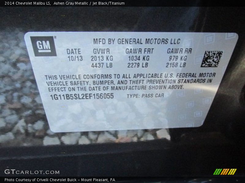 Ashen Gray Metallic / Jet Black/Titanium 2014 Chevrolet Malibu LS