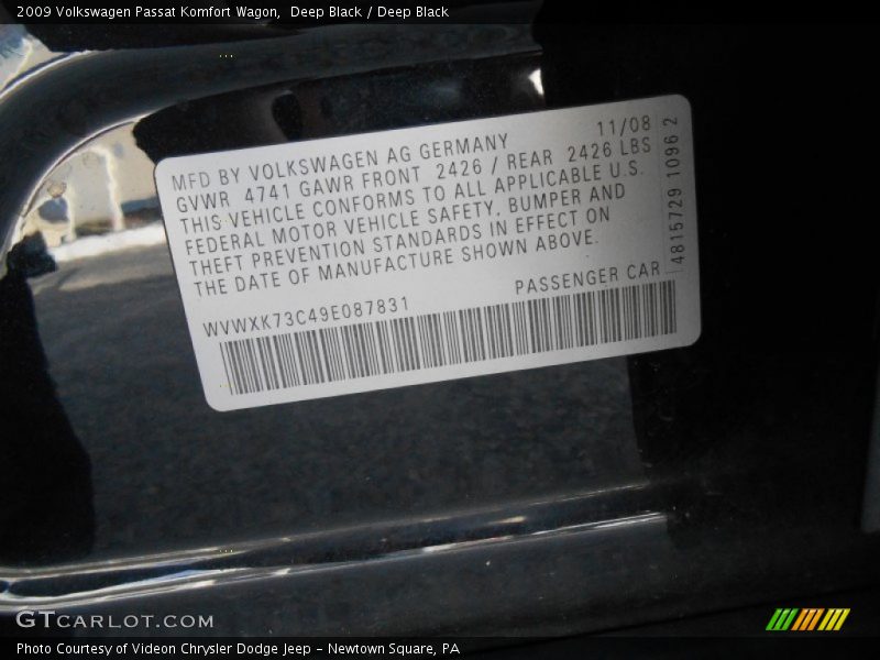 Deep Black / Deep Black 2009 Volkswagen Passat Komfort Wagon
