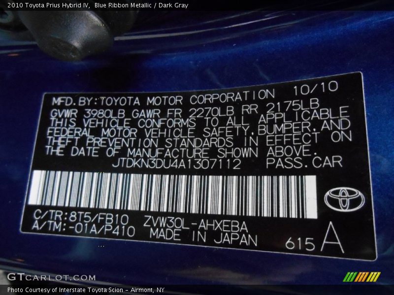 Blue Ribbon Metallic / Dark Gray 2010 Toyota Prius Hybrid IV