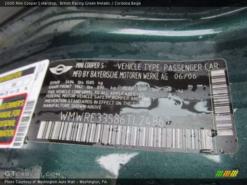 British Racing Green Metallic / Cordoba Beige 2006 Mini Cooper S Hardtop