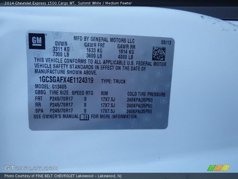 Summit White / Medium Pewter 2014 Chevrolet Express 1500 Cargo WT