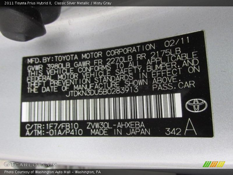 Classic Silver Metallic / Misty Gray 2011 Toyota Prius Hybrid II