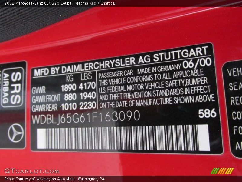 Magma Red / Charcoal 2001 Mercedes-Benz CLK 320 Coupe