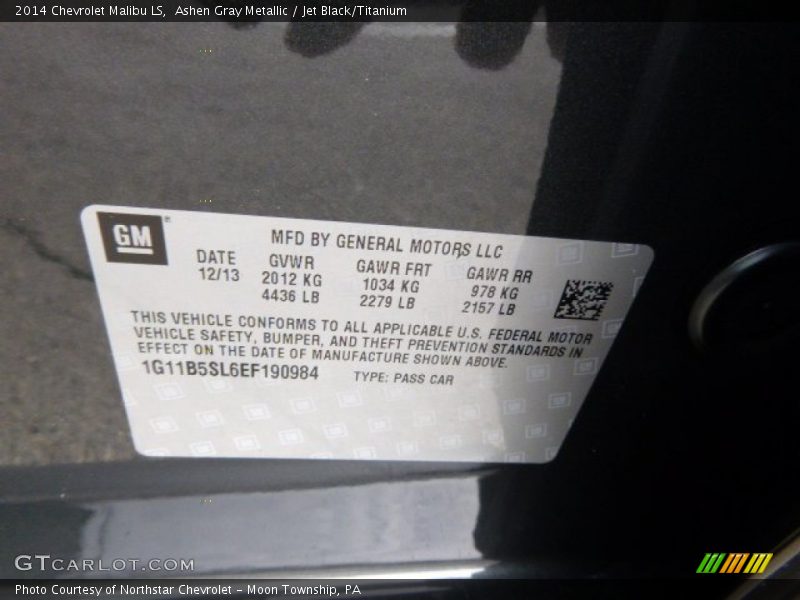 Ashen Gray Metallic / Jet Black/Titanium 2014 Chevrolet Malibu LS