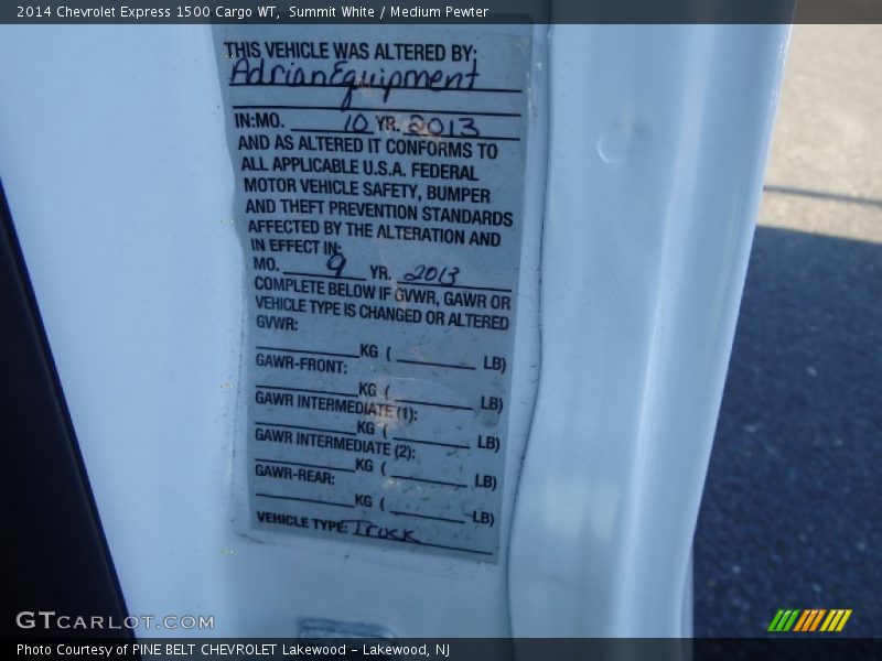Summit White / Medium Pewter 2014 Chevrolet Express 1500 Cargo WT