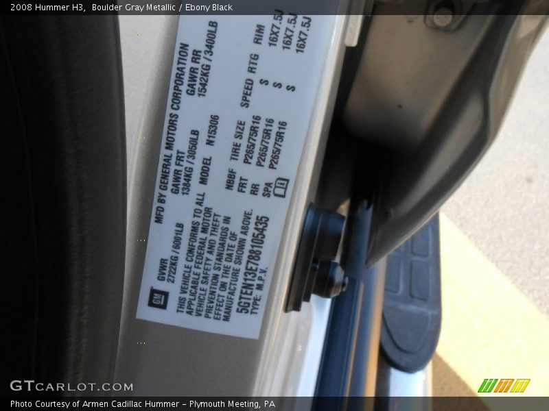 Boulder Gray Metallic / Ebony Black 2008 Hummer H3