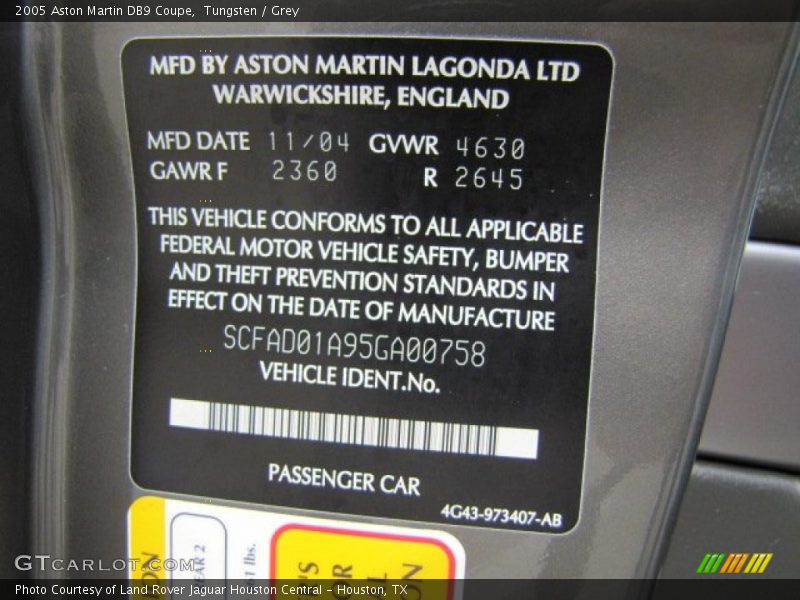 Tungsten / Grey 2005 Aston Martin DB9 Coupe