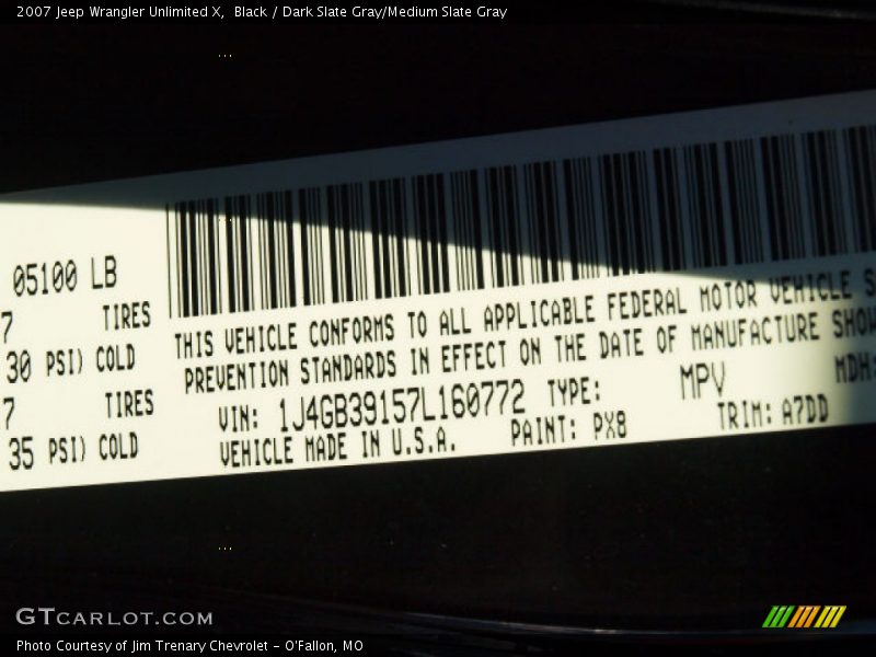 Black / Dark Slate Gray/Medium Slate Gray 2007 Jeep Wrangler Unlimited X