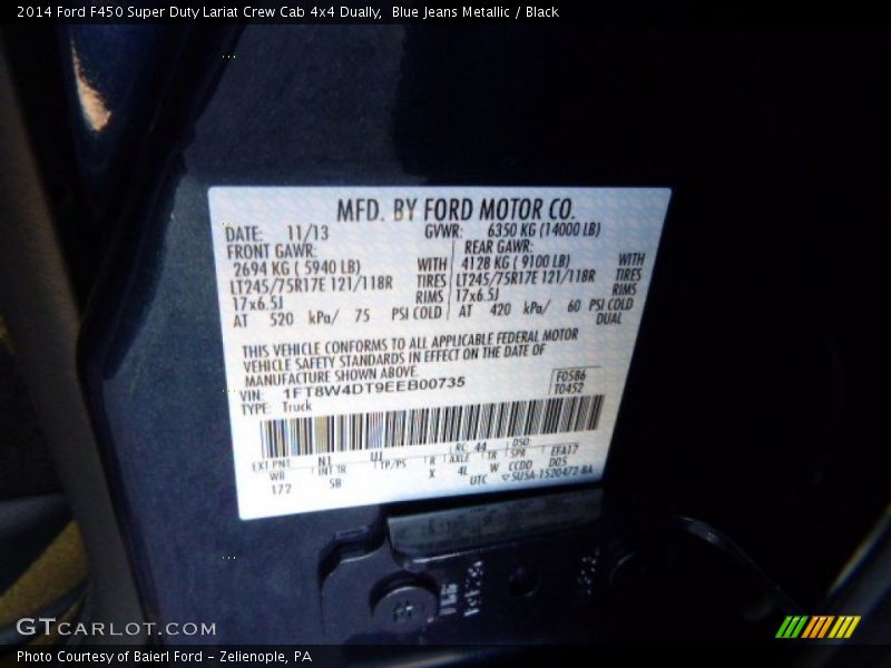 Blue Jeans Metallic / Black 2014 Ford F450 Super Duty Lariat Crew Cab 4x4 Dually