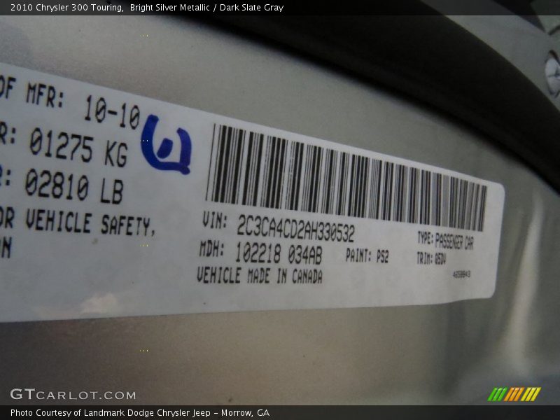 Bright Silver Metallic / Dark Slate Gray 2010 Chrysler 300 Touring
