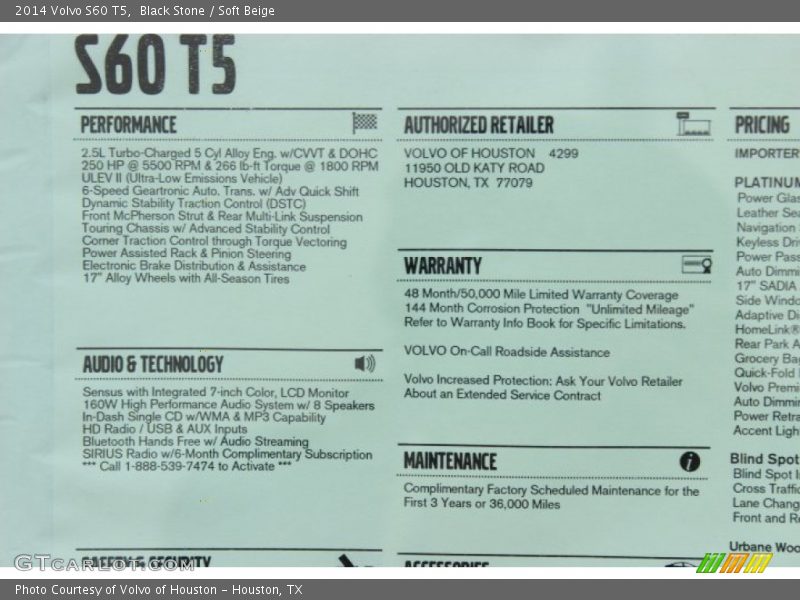 Black Stone / Soft Beige 2014 Volvo S60 T5