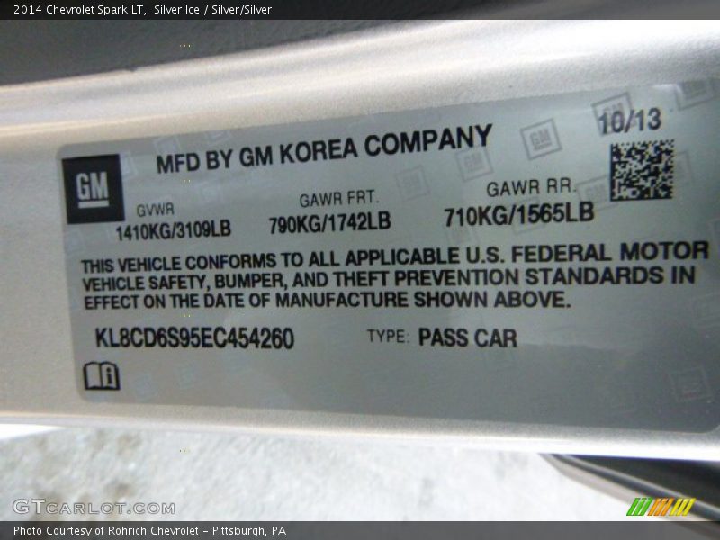 Silver Ice / Silver/Silver 2014 Chevrolet Spark LT