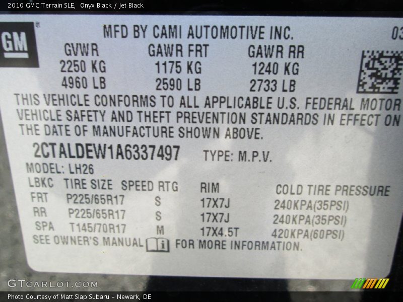 Onyx Black / Jet Black 2010 GMC Terrain SLE