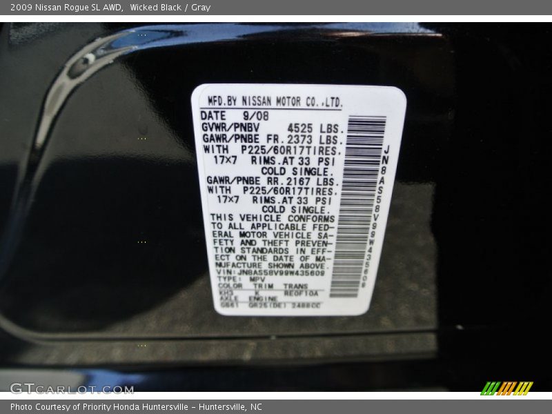 Wicked Black / Gray 2009 Nissan Rogue SL AWD