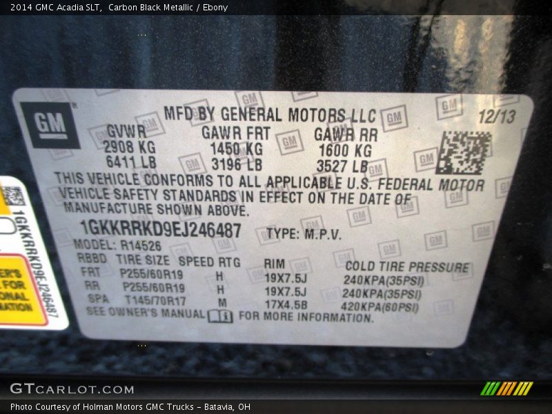 Carbon Black Metallic / Ebony 2014 GMC Acadia SLT