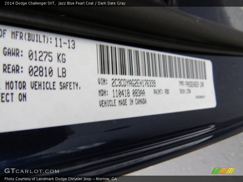 Jazz Blue Pearl Coat / Dark Slate Gray 2014 Dodge Challenger SXT