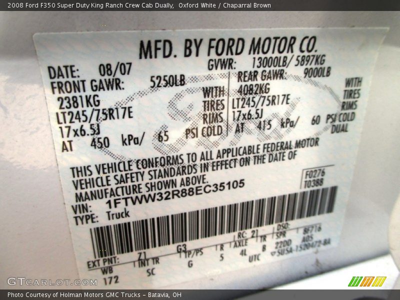 Oxford White / Chaparral Brown 2008 Ford F350 Super Duty King Ranch Crew Cab Dually