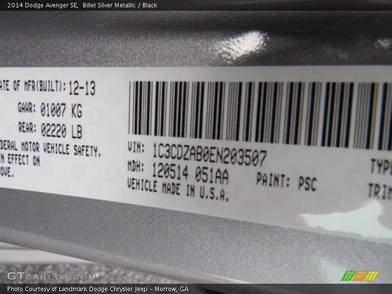 Billet Silver Metallic / Black 2014 Dodge Avenger SE