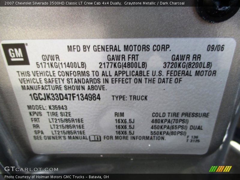 Graystone Metallic / Dark Charcoal 2007 Chevrolet Silverado 3500HD Classic LT Crew Cab 4x4 Dually
