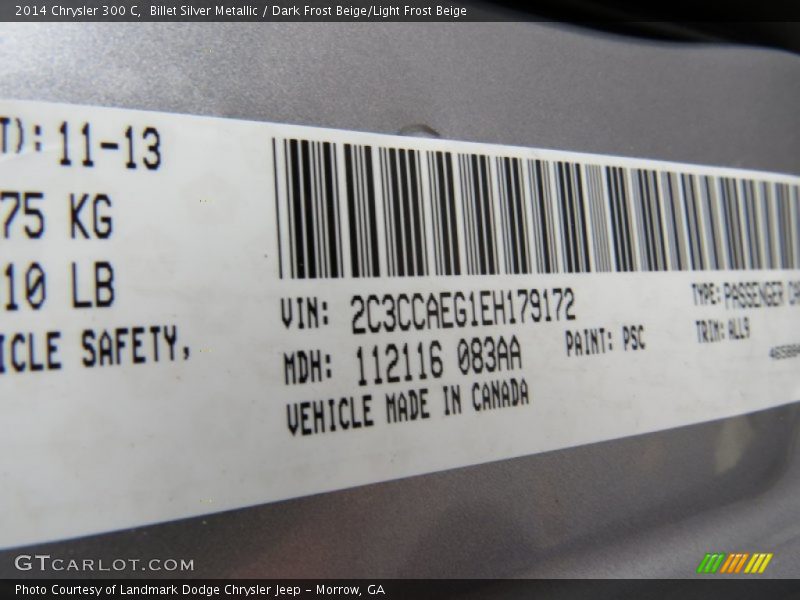 2014 300 C Billet Silver Metallic Color Code PSC