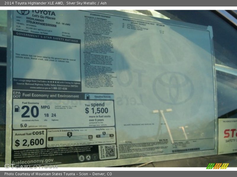 Silver Sky Metallic / Ash 2014 Toyota Highlander XLE AWD