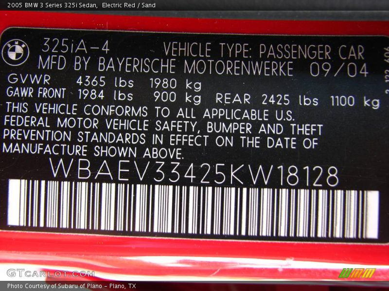 Electric Red / Sand 2005 BMW 3 Series 325i Sedan