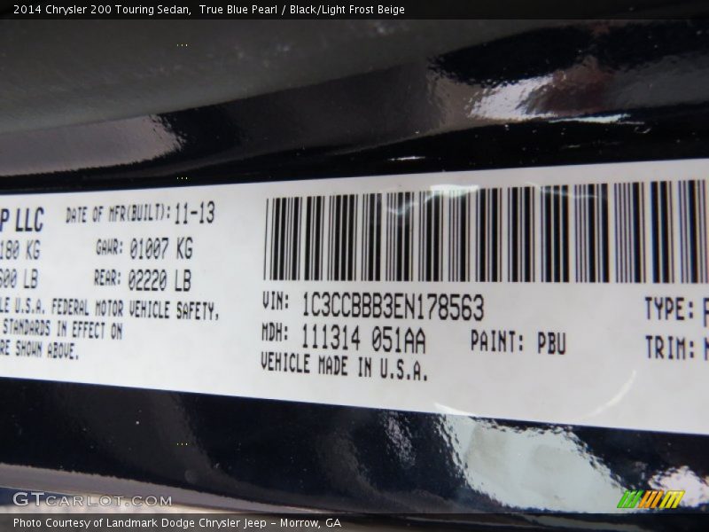 True Blue Pearl / Black/Light Frost Beige 2014 Chrysler 200 Touring Sedan