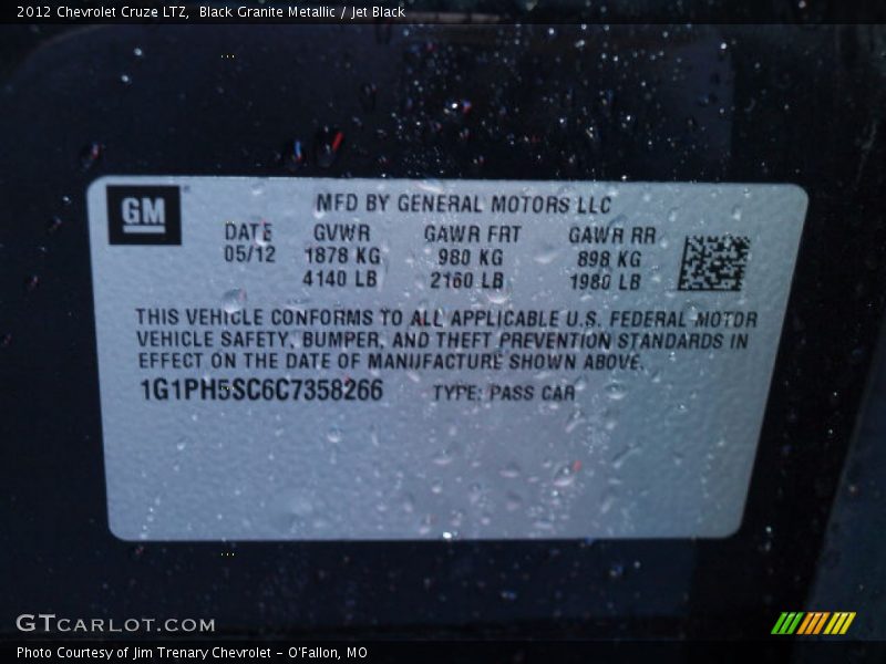 Black Granite Metallic / Jet Black 2012 Chevrolet Cruze LTZ