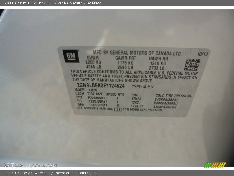 Silver Ice Metallic / Jet Black 2014 Chevrolet Equinox LT