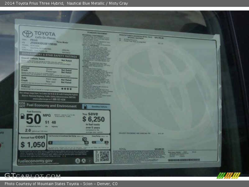 Nautical Blue Metallic / Misty Gray 2014 Toyota Prius Three Hybrid