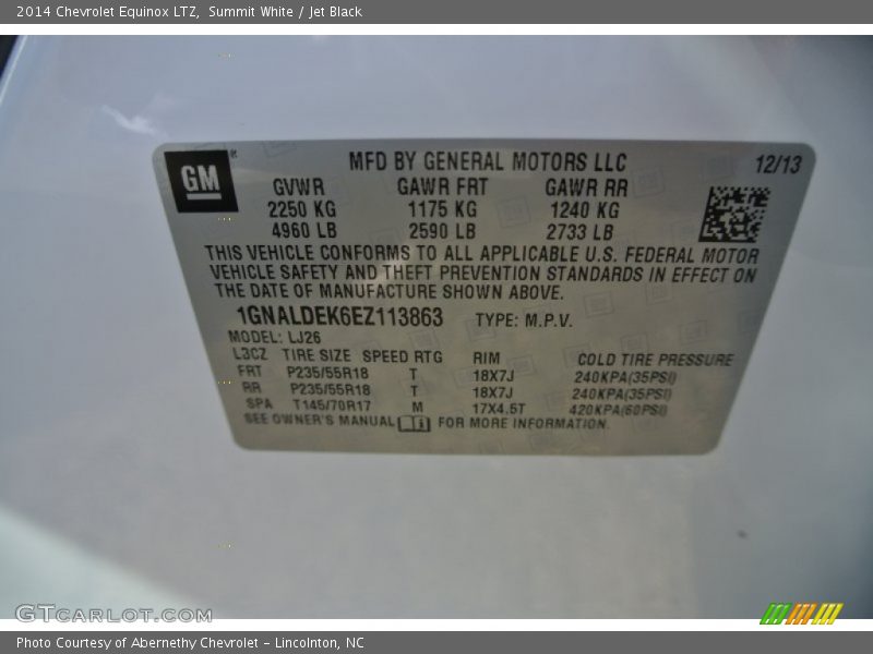 Summit White / Jet Black 2014 Chevrolet Equinox LTZ