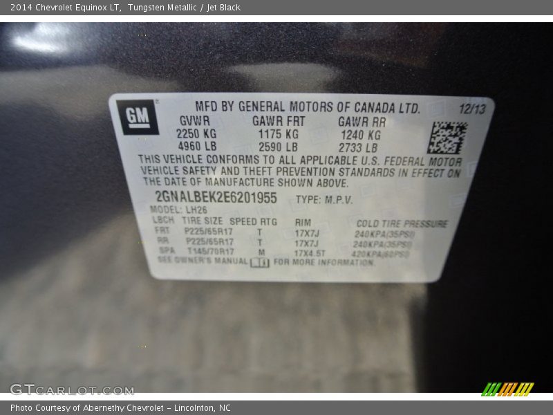 Tungsten Metallic / Jet Black 2014 Chevrolet Equinox LT