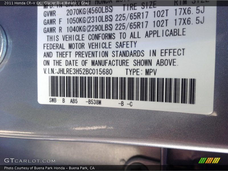 Glacier Blue Metallic / Gray 2011 Honda CR-V EX