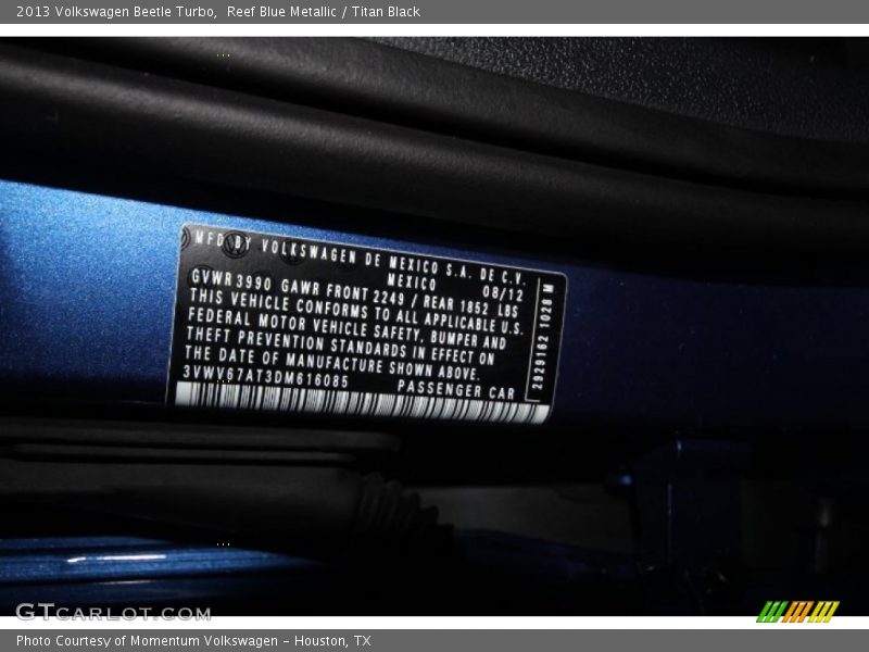 Reef Blue Metallic / Titan Black 2013 Volkswagen Beetle Turbo