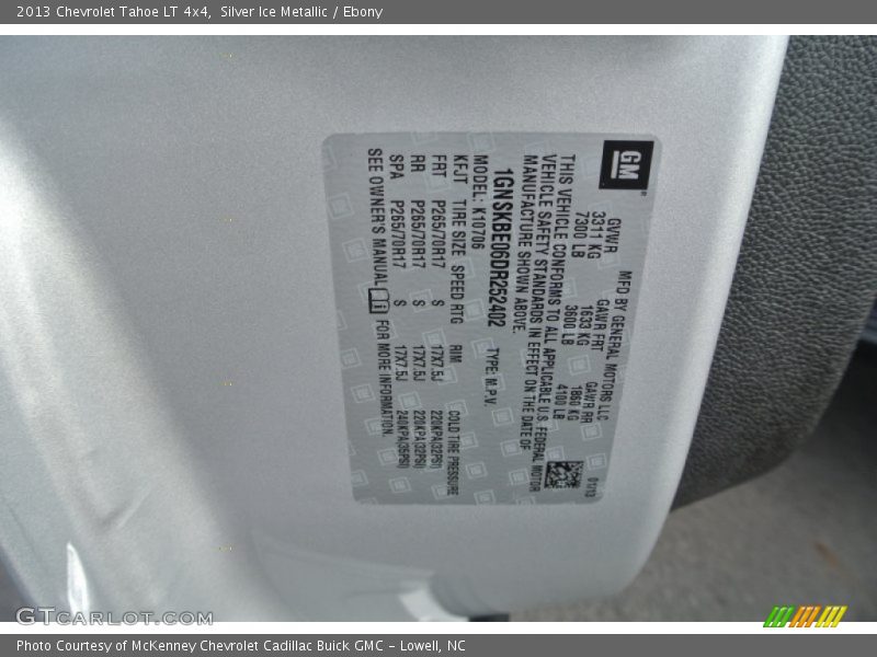 Silver Ice Metallic / Ebony 2013 Chevrolet Tahoe LT 4x4