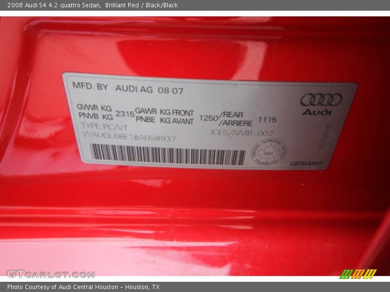 Brilliant Red / Black/Black 2008 Audi S4 4.2 quattro Sedan