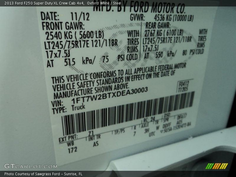 Oxford White / Steel 2013 Ford F250 Super Duty XL Crew Cab 4x4