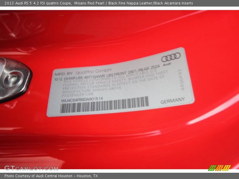 Info Tag of 2013 RS 5 4.2 FSI quattro Coupe