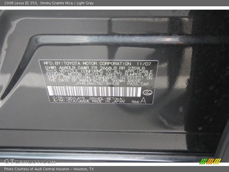 Smoky Granite Mica / Light Gray 2008 Lexus ES 350