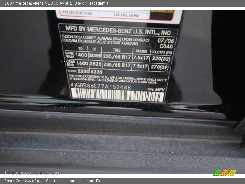 Black / Macadamia 2007 Mercedes-Benz ML 350 4Matic