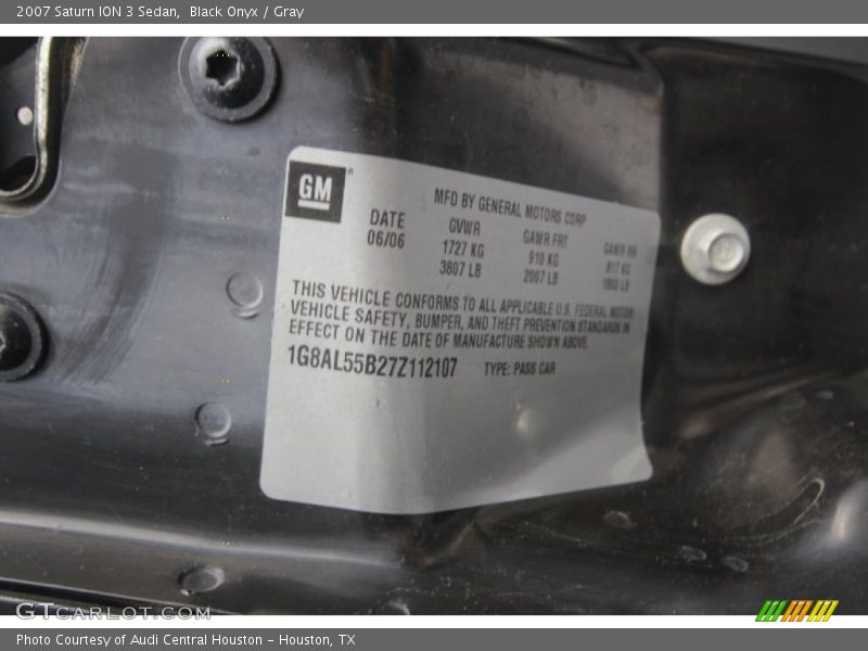 Info Tag of 2007 ION 3 Sedan