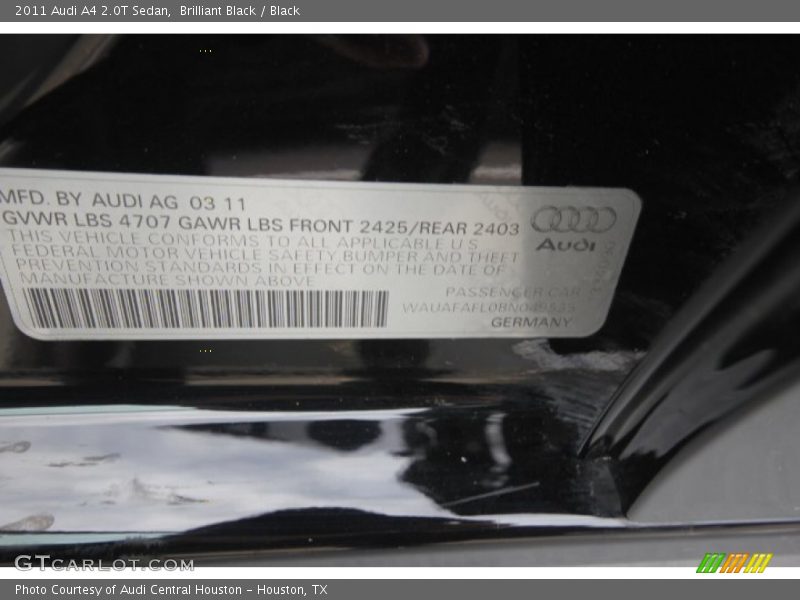 Brilliant Black / Black 2011 Audi A4 2.0T Sedan