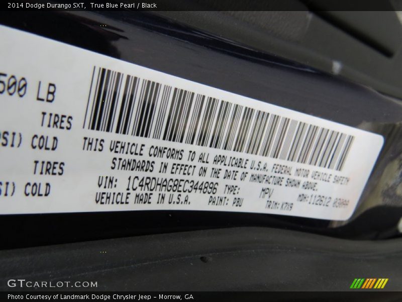 2014 Durango SXT True Blue Pearl Color Code PBU