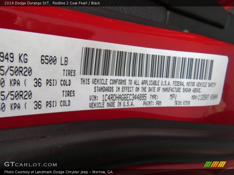2014 Durango SXT Redline 2 Coat Pearl Color Code PRM