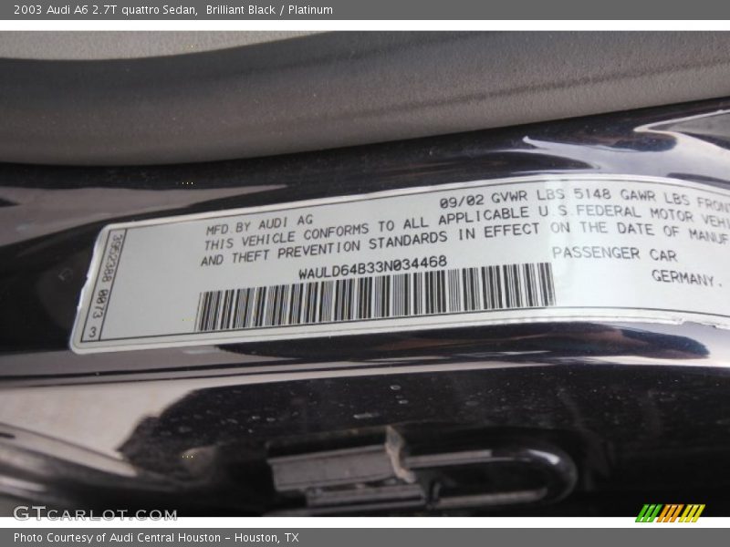 Brilliant Black / Platinum 2003 Audi A6 2.7T quattro Sedan