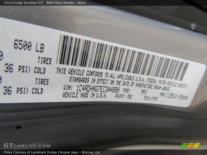 Billet Silver Metallic / Black 2014 Dodge Durango SXT