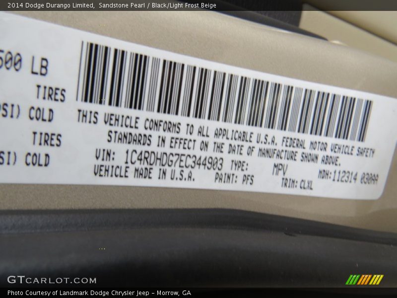 2014 Durango Limited Sandstone Pearl Color Code PFS