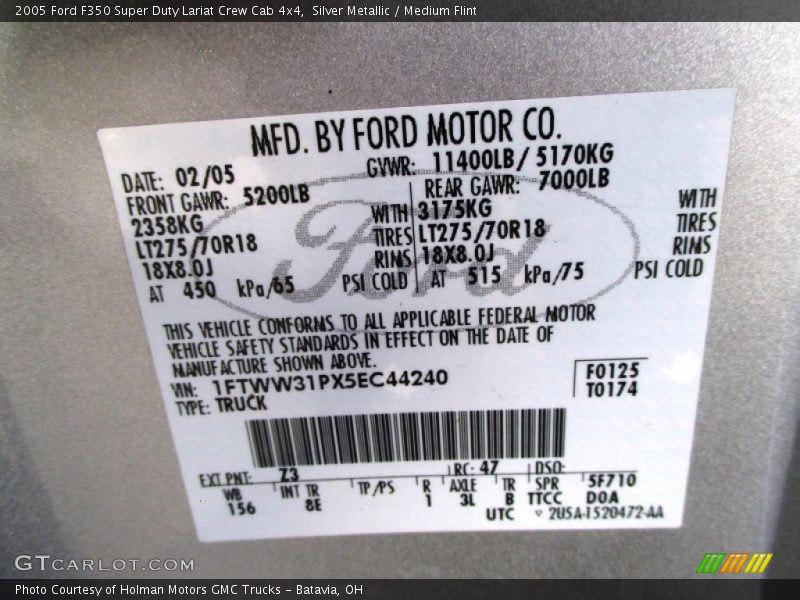 Silver Metallic / Medium Flint 2005 Ford F350 Super Duty Lariat Crew Cab 4x4