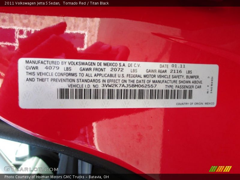 Tornado Red / Titan Black 2011 Volkswagen Jetta S Sedan
