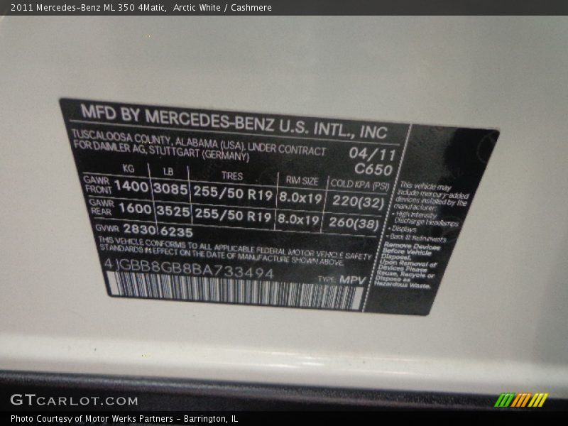Arctic White / Cashmere 2011 Mercedes-Benz ML 350 4Matic